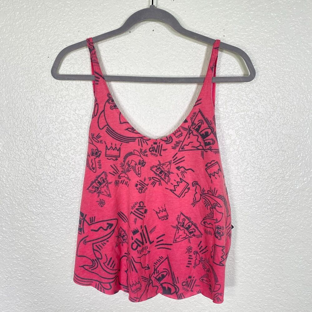 Civil Regime Shirt Womens Small Crop Top Pizza Dolphin Print Retro Tank Pink NEW